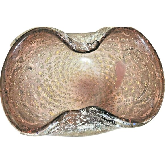 MCM Murano Gold Leaf & Bullicante Amethyst Aventurine Ashtray Folded Bowl - Picture 8 of 16